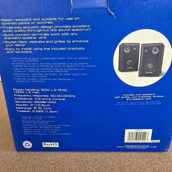 AUVIO 100W x 2 4” 3-Way Indoor/Outdoor Speakers One Pair 4000016 Water Resistant - Picture 4 of 15